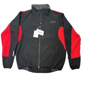 WANTDO Jacket Mens Black Red 2XL Wind Water Resistant Zip Pockets Fleece Inside
